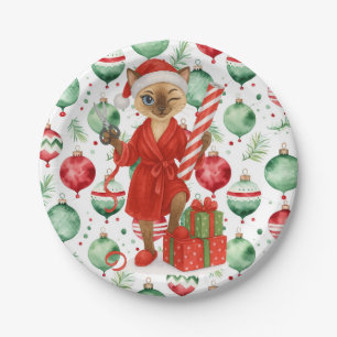 Kerstthema voor Siamese kattenliefhebbers Papieren Bordje