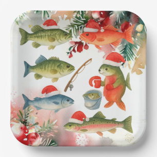 Kerstthema voor Vissen Lover Santa Fish Papieren Bordje