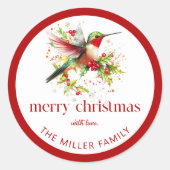 Kerstthema Vrolijk Kerstfeest Kolibrie Ronde Sticker (Voorkant)