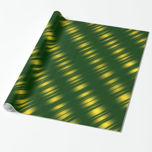 Kerstthema Wavey Pattern Gold en Green Cadeaupapier (Uitgerold)