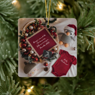 Kerstthema zwangerschapsaankondiging keramisch ornament