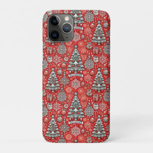 Kerstthemapatroon met bomen en sneeuwvlokken Case-Mate iPhone case