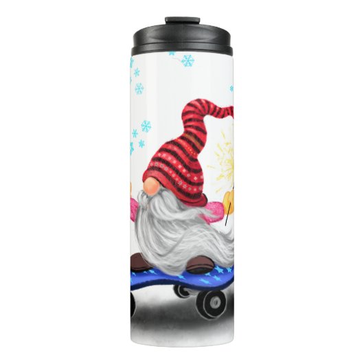 Kerstthermische kotelboer Skater Gnome met cadeaus Thermosbeker (Voorkant)