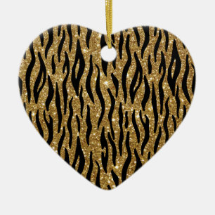 Kersttiger Glitter Hartvormige Afdruk Keramisch Ornament