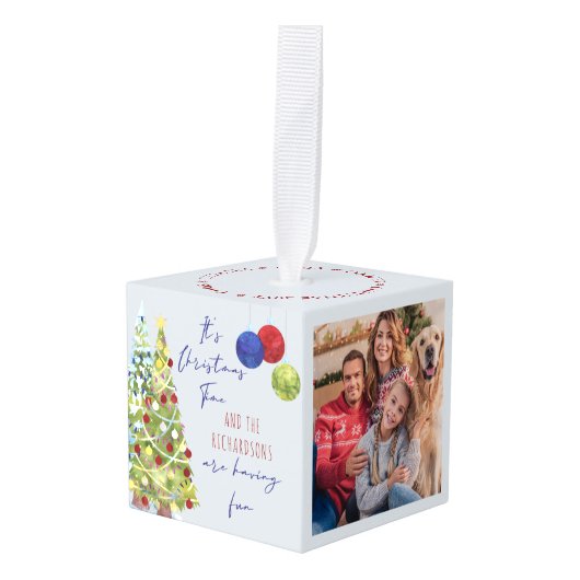 Kersttijd 3 Gezinsfoto's en naamsgeluiden Decoratie (Voorkant hoekig)