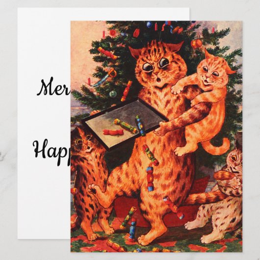 Kersttijd Catland Louis Wain Flat Card (Voorkant / Achterkant)
