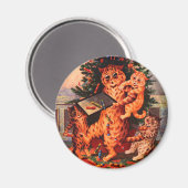 Kersttijd Catland Louis Wain Round Magnet (Voorkant / Achterkant)