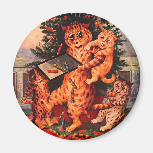 Kersttijd Catland Louis Wain Round Magnet (Voorkant)