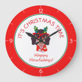 Kersttijd Cute Funny Dog Holiday Home Decor Grote Klok (Voorkant)