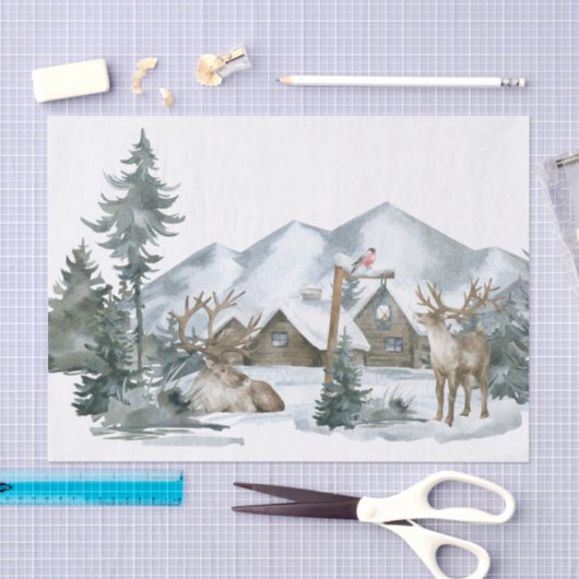 Kersttijd Deer, sneeuw en cabine-ontkoppeling Tissuepapier (Craft)