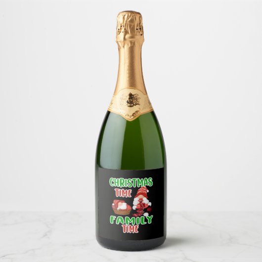 Kersttijd Familie tijd, Kerstmis familie ontwerp Sparkling Wijnetiket (Voorkant)