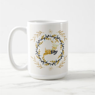Kersttijd Hert met Krans Geel Crème Koffiemok
