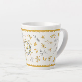 Kersttijd Herten Geel Crème Bloemmotief Latte Mok