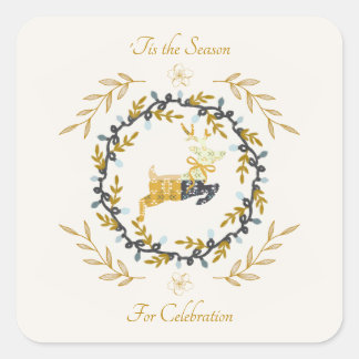 Kersttijd Herten Geel Crème Feestvieren Vierkante Sticker