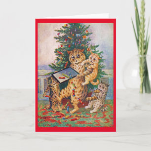 Kersttijd in Catland, Louis Wain Card Kaart