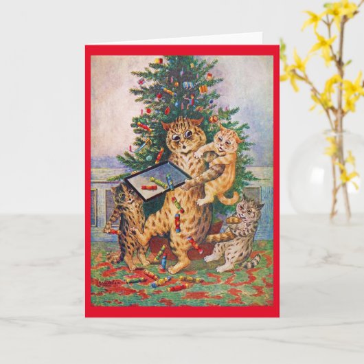 Kersttijd in Catland, Louis Wain Kaart (Gele Bloem)