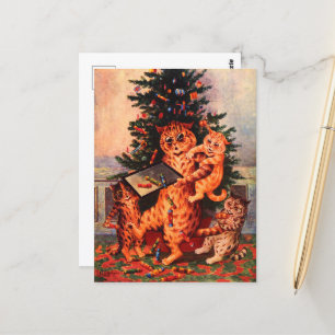 Kersttijd in Catland Louis Wain Post Kaart