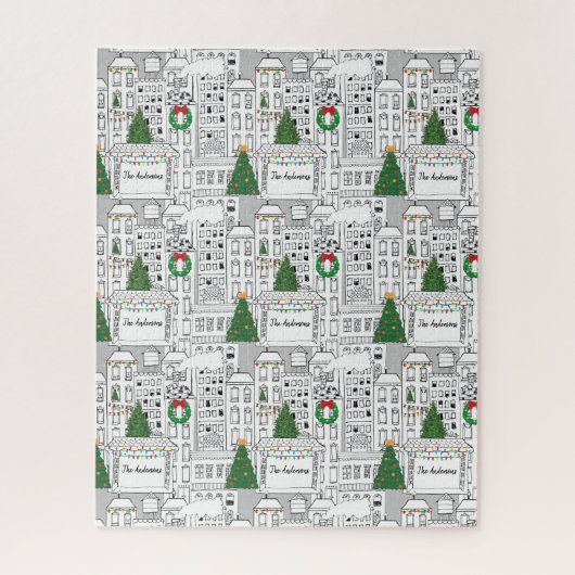 Kersttijd in de stad Persoonlijke hand-Drawn Legpuzzel (Verticaal)