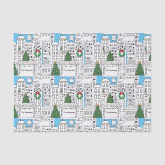 Kersttijd in de stad Persoonlijke hand-Drawn Tissuepapier (Voorkant)
