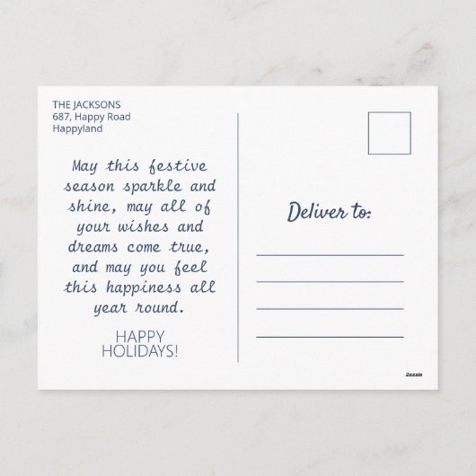 Kersttijd indigo blauwe prettige feestdagen foto (Achterkant)