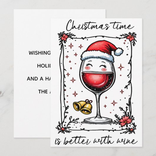 Kersttijd is beter met wijn feestdagenkaart (Voorkant / Achterkant)