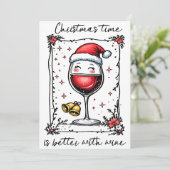 Kersttijd is beter met wijn feestdagenkaart (Staand voorkant)