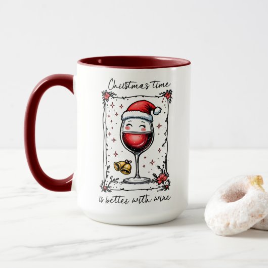 Kersttijd is leuker met wijn mok (Met donut)