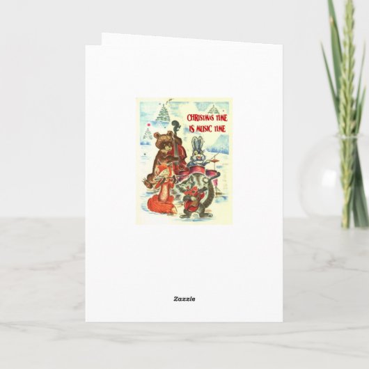 Kersttijd is muziek tijd, dierenband feestdagen kaart (Achterkant)