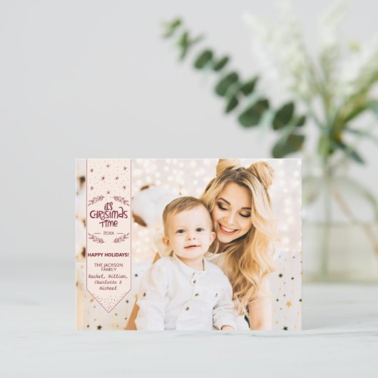 Kersttijd ivoor prettige feestdagen foto (Staand voorkant)