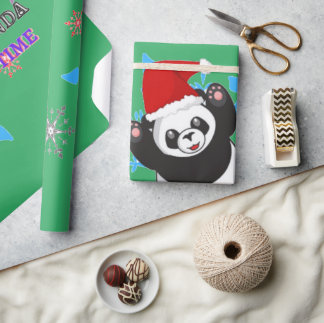 Kersttijd panda-verpakkingspapier. cadeaupapier