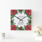 Kersttijd Poinsettia en Holly Berries Vierkante Klok (Huis)