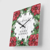 Kersttijd Poinsettia en Holly Berries Vierkante Klok (Hoek)