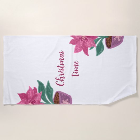 Kersttijd Poinsettia in bloempot Strandlaken (Voorkant)