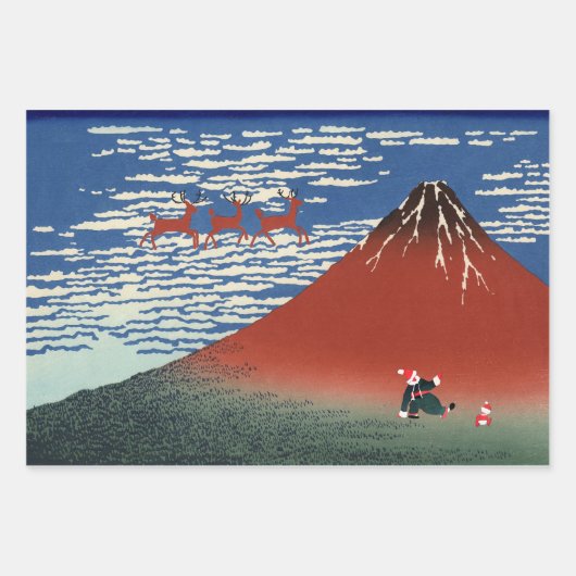 Kersttijd, Retro Japanse Kunst Inpakpapier Vel (Voorkant)