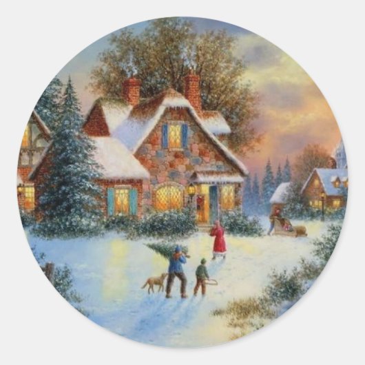 Kersttijd Ronde Sticker (Voorkant)