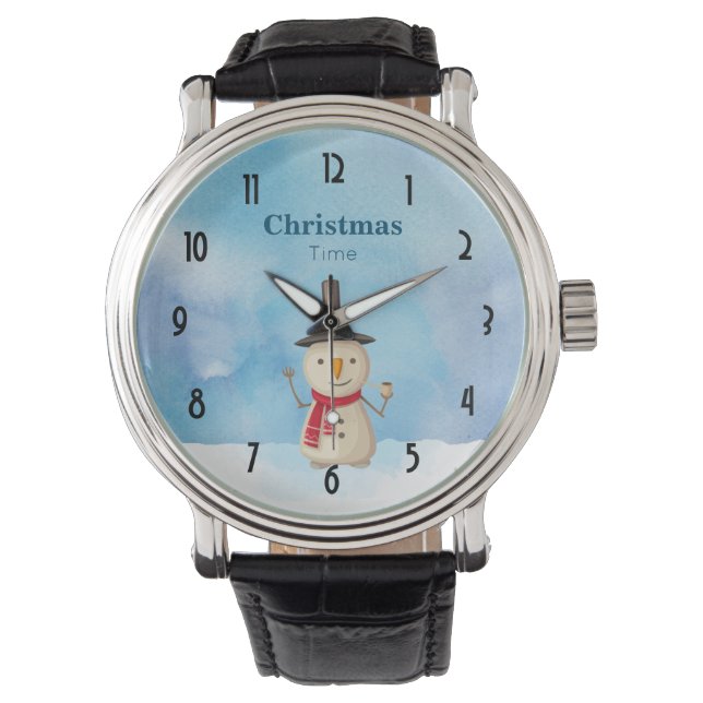 Kersttijd Sneeuwman zwaaien en glimlachen Horloge (Voorkant)
