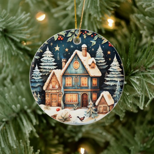 Kersttijd, vintage kersttafereel, keramisch ornament (Boom)