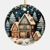 Kersttijd, vintage kersttafereel, keramisch ornament (Voorkant)