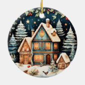 Kersttijd, vintage kersttafereel, keramisch ornament (Achterkant)