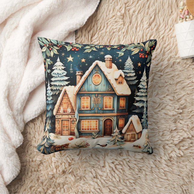 Kersttijd, vintage kersttafereel, kussen (Deken)