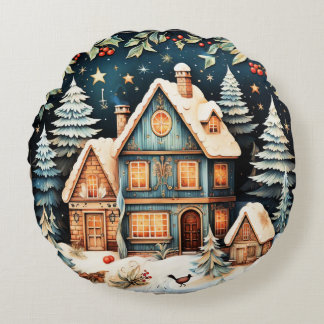Kersttijd, vintage kersttafereel, rond kussen