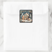 Kersttijd, vintage kersttafereel, vierkante sticker (Tas)