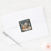 Kersttijd, vintage kersttafereel, vierkante sticker (Envelop)