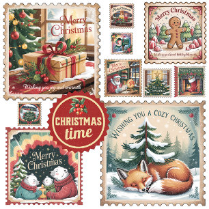 Kersttijd Vintage Postzegels Kerstmis Grote Koffiekop