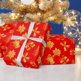 kersttijd voor rode en gouden kerstgerei cadeaupapier