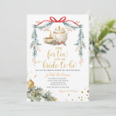 Kersttijd voor Tea Party Red Bow Vrijgezellenfeest Kaart (Staand voorkant)