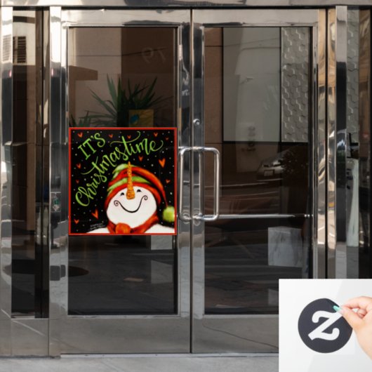 Kersttijd Whimsical Gelukkige Sneeuwman Klammer  Raamsticker (Kantoordeur)