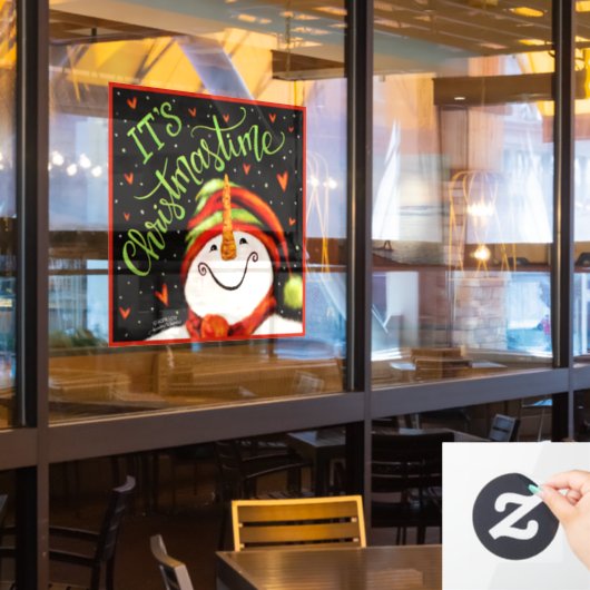 Kersttijd Whimsical Gelukkige Sneeuwman Klammer  Raamsticker (Restaurant Raam)