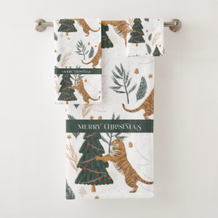 Kersttijger en een boompatroon bad handdoek