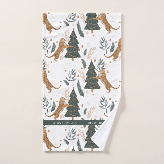 Kersttijger en een boompatroon bad handdoek (Handdoek)